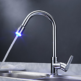 Sprinkle® - Solid Brass Pull Down Kitchen Faucet with Color Changing LED Light