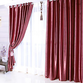 Noble Solid Red Casual Blackout Curtain (Pair)