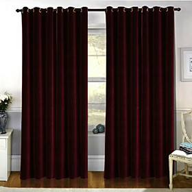 Casual Red Solid Blackout Curtains (Pair)