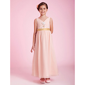 A-line V-neck Tea-length Chiffon Junior Bridesmaid Dress
