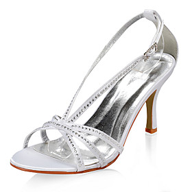 Satin Upper High Heel Sandals With Rhinestone Wedding Bridal Shoes