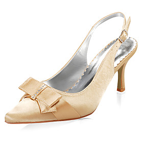 Top Quality Satin Upper Mid Heel Pumps With Bowknot Wedding Shoes/ Bridal Shoes