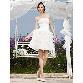A-line Strapless Short/ Mini Organza Taffeta  Wedding Dress