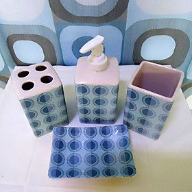 20-Piece Blue Circle Ceramic Bath Ensembles With Shower Curtain