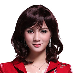 Capless Medium Long 100% Human Hair Deep Wine Hair Wig