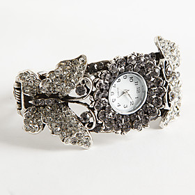 Butterfly Cuff Bracelet Watch With Rhinestones