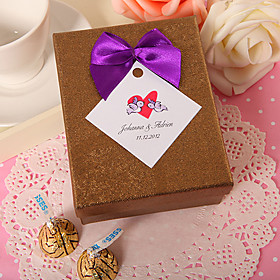Personalized Gold Rectangular Favor Box With Purple Bow (Set of 24) Personalized Gold Rectangular Favor Box With Purple Bow (Set of 24)