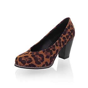 Suede Chunky High Heel Closed Toe Pumps With Animal Print (More Colors)