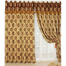 Wrinkle-Resistant Flowers Casual Jacquard Window Curtains (Pair)