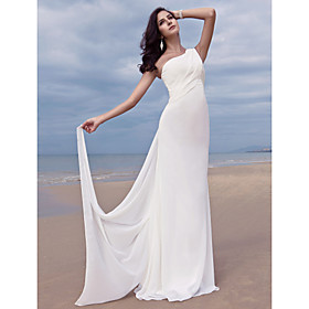 Sheath/ Column One Shoulder Floor-length Watteau Train Chiffon Wedding Dress