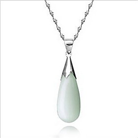 Opal Drop Pendant Necklace In Sterling Silver