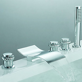 Contemporary Two Handles Waterfall Tub Faucet with Hand Shower (Chrome Finish)