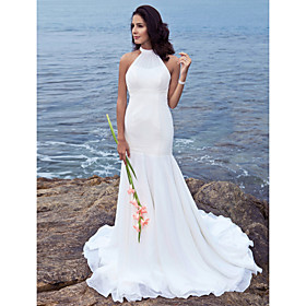 Trumpet/ Mermaid Halter Sweep/ Brush Train Chiffon Wedding Dress
