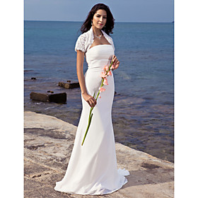 Trumpet/ Mermaid Strapless Sweep/ Brush Train Chiffon Wedding Dress With Lace Wrap