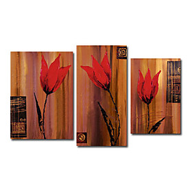 Hand-painted Floral Oil Painting with Stretched Frame - Set of 3 Hand-painted Floral Oil Painting with Stretched Frame - Set of 3