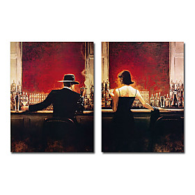 Hand-painted People Oil Painting with Stretched Frame - Set of 2 Hand-painted People Oil Painting with Stretched Frame - Set of 2