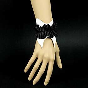 Black and White Ruched Leather Wristband Bracelet