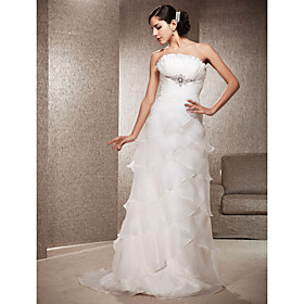 Sheath/Column Strapless Court Train Organza Wedding Dress