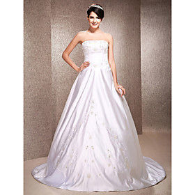A-line/ Princess Satin Wedding Dress with Beaded Embroidered Detail