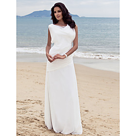 Side-Draped Sheath / Column Bateau Floor-length Chiffon Wedding Dress