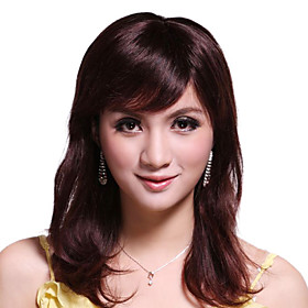 Capless Medium Long 100% Human Hair Deep Wine Hair Wig