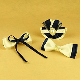 TS Handmade Venetian Blue Bow Hair Set (2 Hairpin and 1 Brooch)