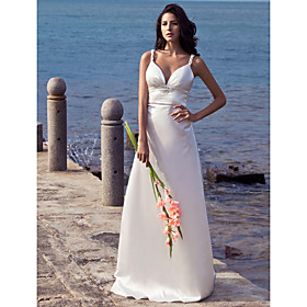 Sheath/ Column Straps V-neck Court Train Elastic Woven Satin Wedding Dress