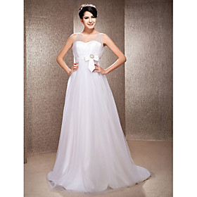 A-line Tulle Wedding Dress With Straps And Sweep/Brush Train