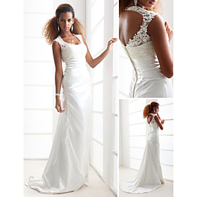 Sheath/ Column Scoop Court Train Elastic Silk-like Satin Wedding Dress
