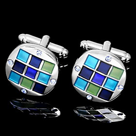 Round Zinc Alloy And Colored Rhinestone Cufflinks With Gift Box