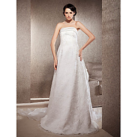 A-line Strapless Court Train And Organza Lace Wedding Dress