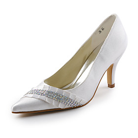 Closed Toe Satin Stiletto Pumps With Rhinestones For Wedding (More Colors)