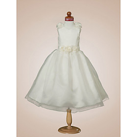 Ball Gown V-neck Tea-length Satin Flower Girl Dress