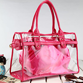 Fashion Lady's Clear PVC Tote Bag With Nylon Bag Inside