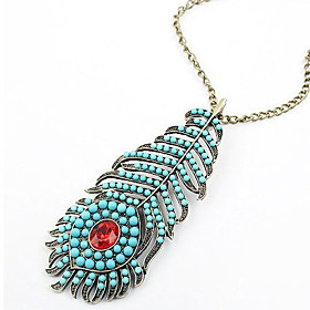 Turquoise Peacock Feather Necklace (8 3.5cm)