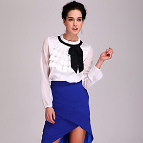 TS Side Bow Ruffle Satin Blouse Shirt