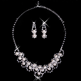 Rhinestone With Pearl Necklace And Earring Set