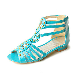 Patent Leather Low Heel Sandals With Rivets (More Colors)
