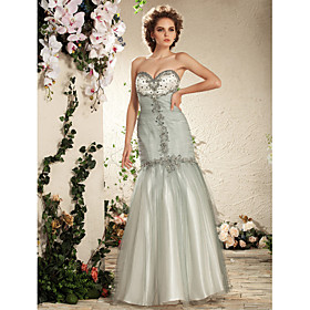 Trumpet/ Mermaid Sweetheart Floor-length Tulle Satin Wedding Dress