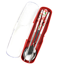 Portable Flower Pattern Spoon Chopsticks with Box Set