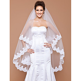 One-tier Tulle Fingertip Veil With Lace Applique Edge (More Colors Available)