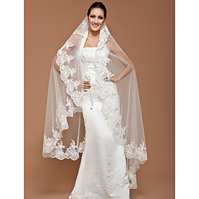 One-tier Tulle Chapel Wedding Veil With Lace Applique Edge (More Colors Available)