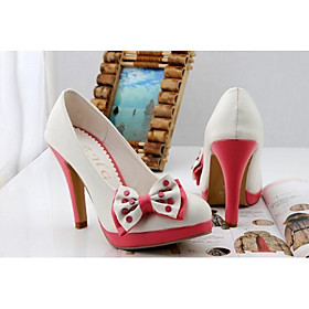 PU Leather 6cm High Heel Sweet Lolita Shoes with Polka Dots Bow