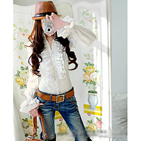 Two-layers Ruffle Slim Flared Sleeve Shirt