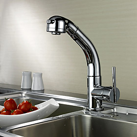 Contemporary Chrome Finish Solid Brass Pull Out Kitchen Faucet