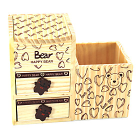 Cartoon Bear Style Wooden Pen Holder