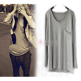 Round Collar Long Sleeve Loose Fit T-Shirt