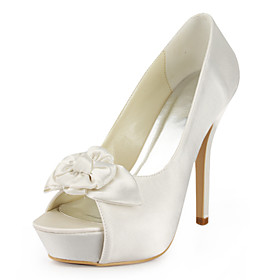 Satin Stiletto Heel Pumps / Peep Toe With Flower Wedding Shoes (More Colors Available)