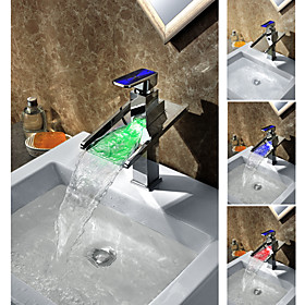 Third Gear Cartridge Water-saving Color Changing LED Waterfall Bathroom Sink Faucet with Colorful Handle