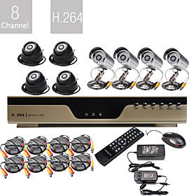 vendita all'ingrosso a bassissimo prezzo 8ch h.264 cctv dvr kit (8 telecamere Nightvision CMOS)